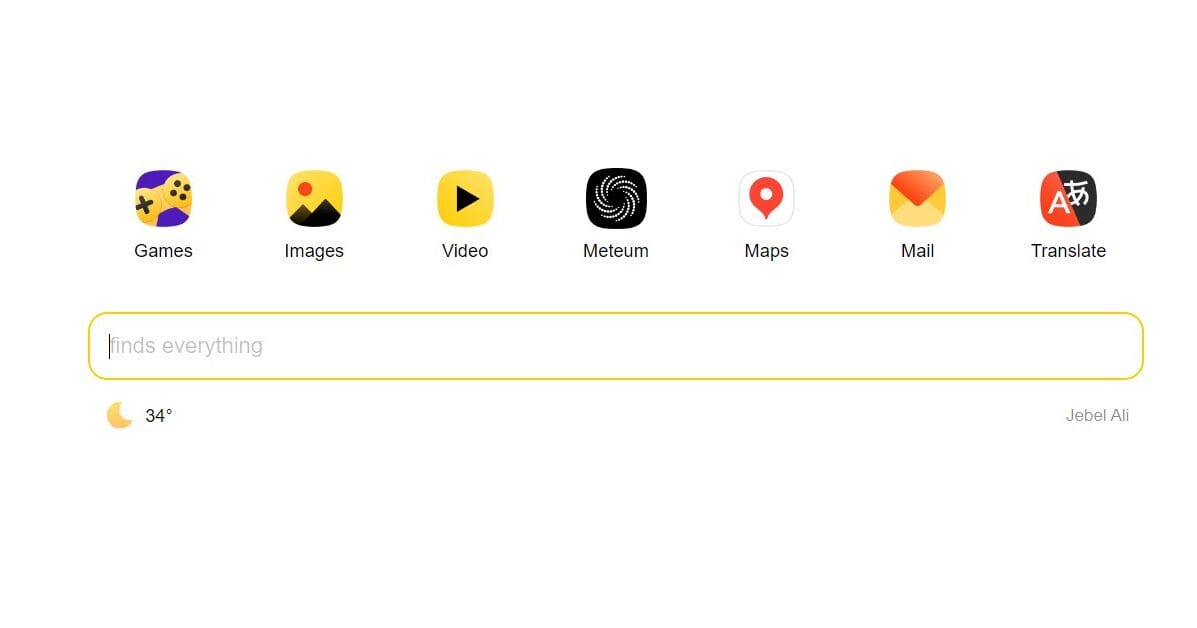 Schermata di Yandex.